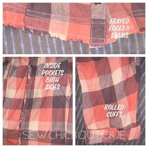 Rust Plaid Button Down Oversized Shirt - Picture 7 of 8